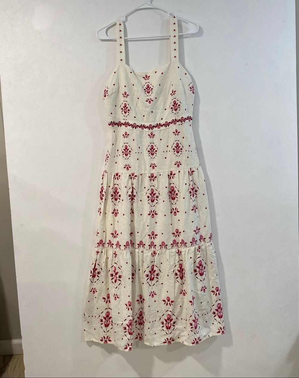 Christian Lacroix Embroidered Floral Midi Dress Cream Red Cotton Size M - Picture 2 of 8
